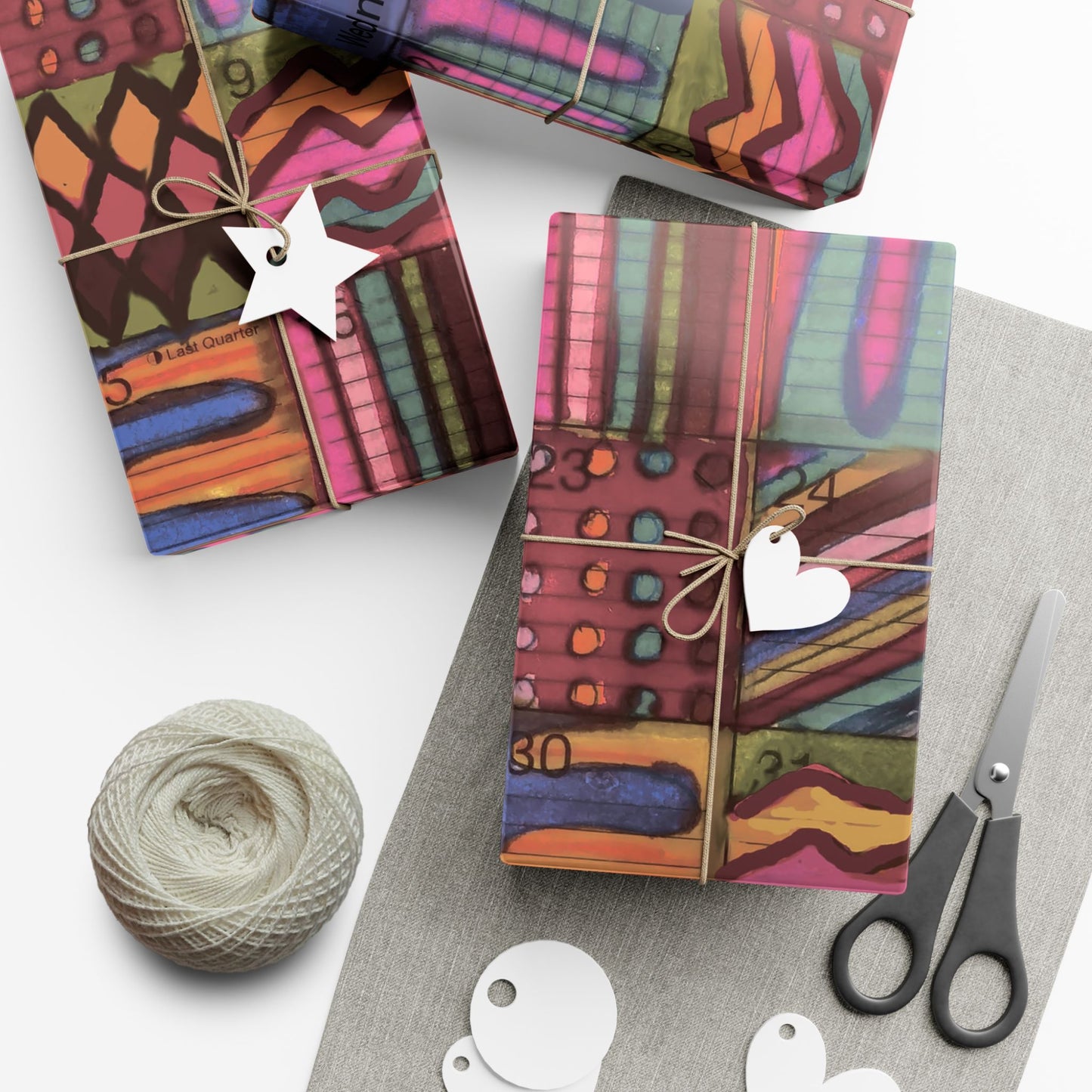 Gift Wrap Papers - "Psychedelic Calendar Muted(tm)" - Large Square - Three Sizes