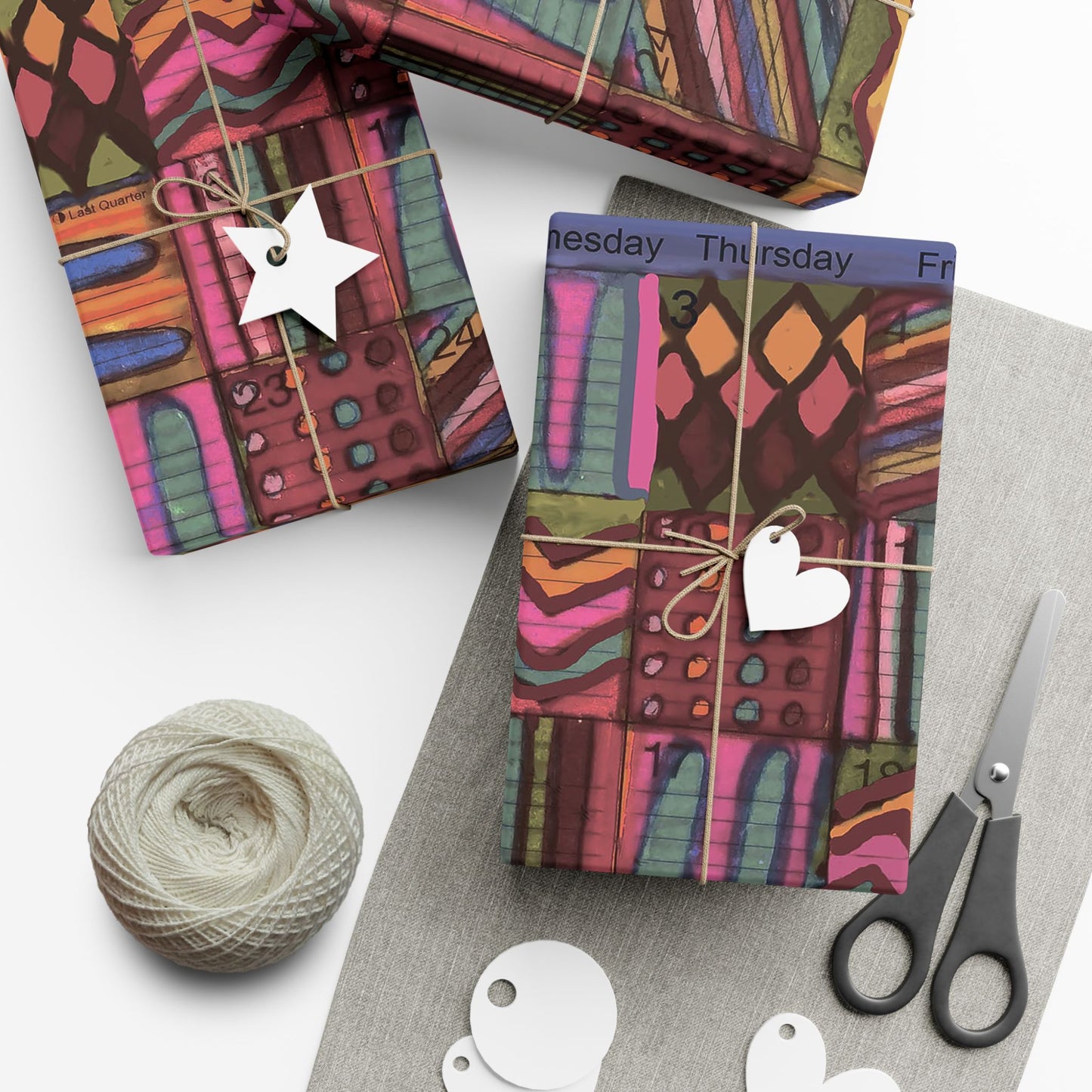 Gift Wrap Papers - "Psychedelic Calendar Muted(tm)" - Large Square - Three Sizes