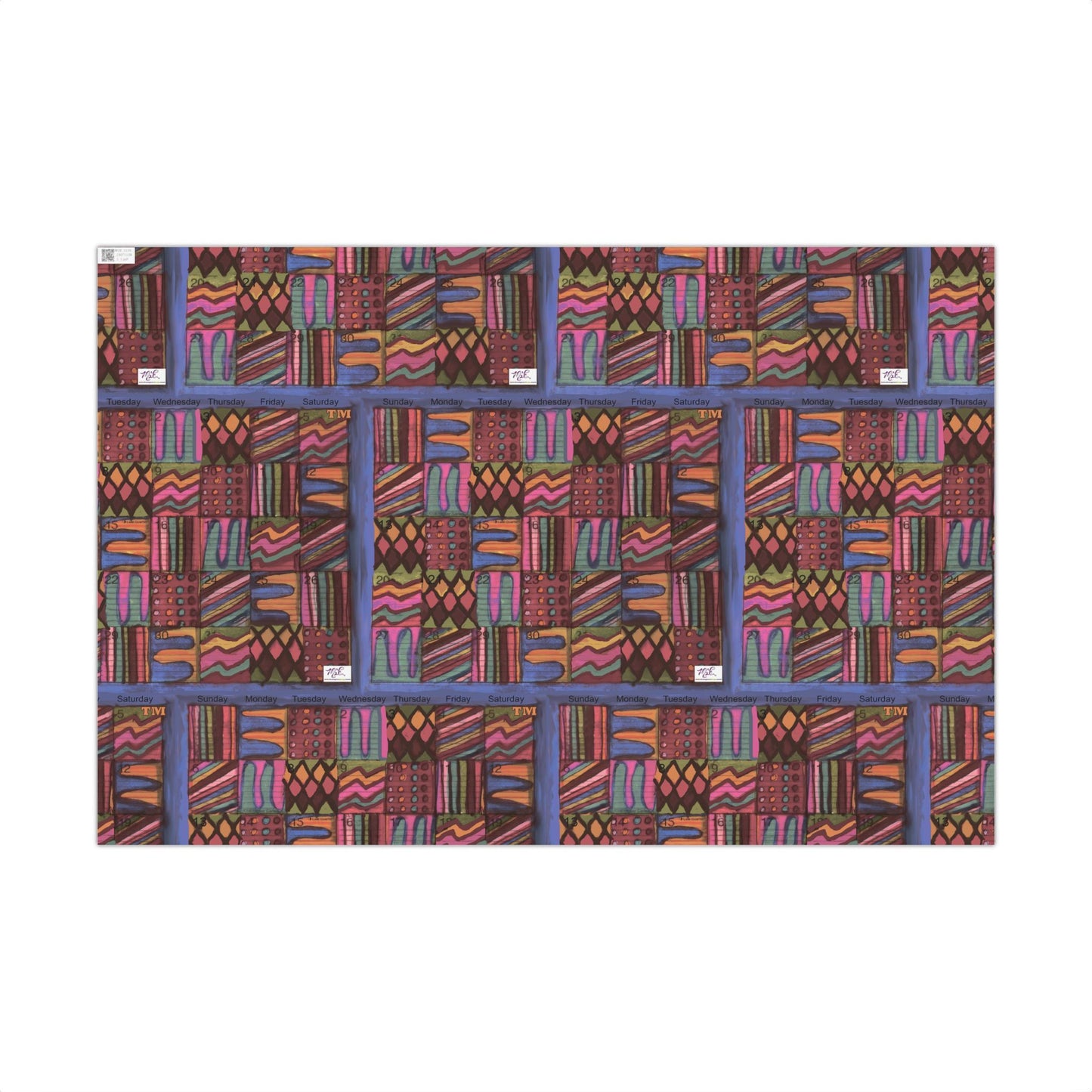 Gift Wrap Papers - "Psychedelic Calendar Muted(tm)" - Medium Square - Three Sizes