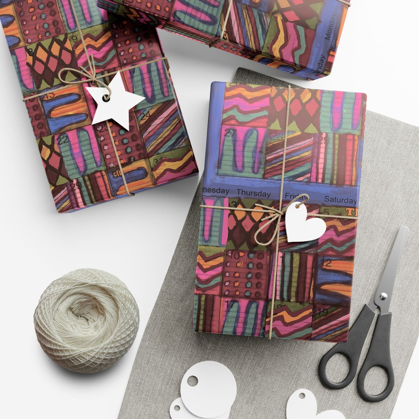 Gift Wrap Papers - "Psychedelic Calendar Muted(tm)" - Medium Square - Three Sizes