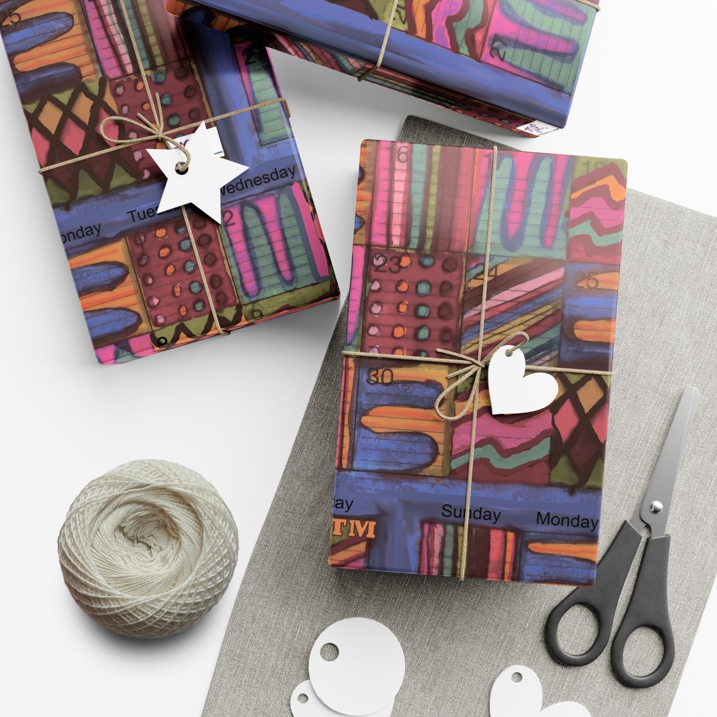 Gift Wrap Papers - "Psychedelic Calendar Muted(tm)" - Medium Square - Three Sizes