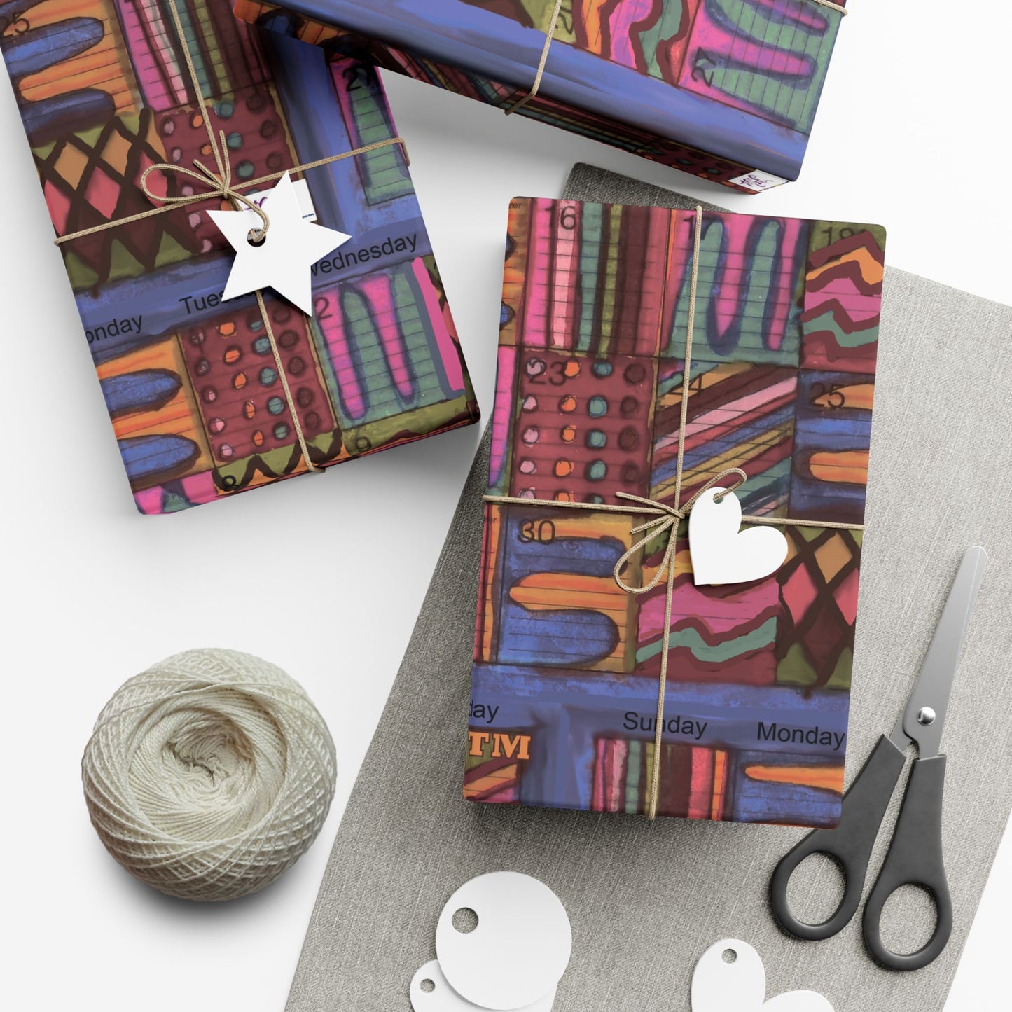 Gift Wrap Papers - "Psychedelic Calendar Muted(tm)" - Medium Square - Three Sizes