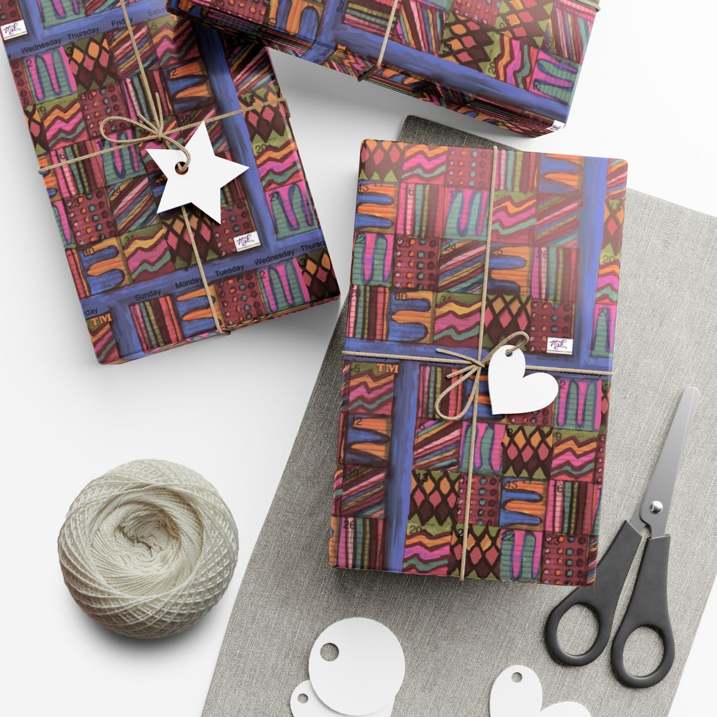 Gift Wrap Papers - "Psychedelic Calendar Muted(tm)" - Small Square - Three Sizes