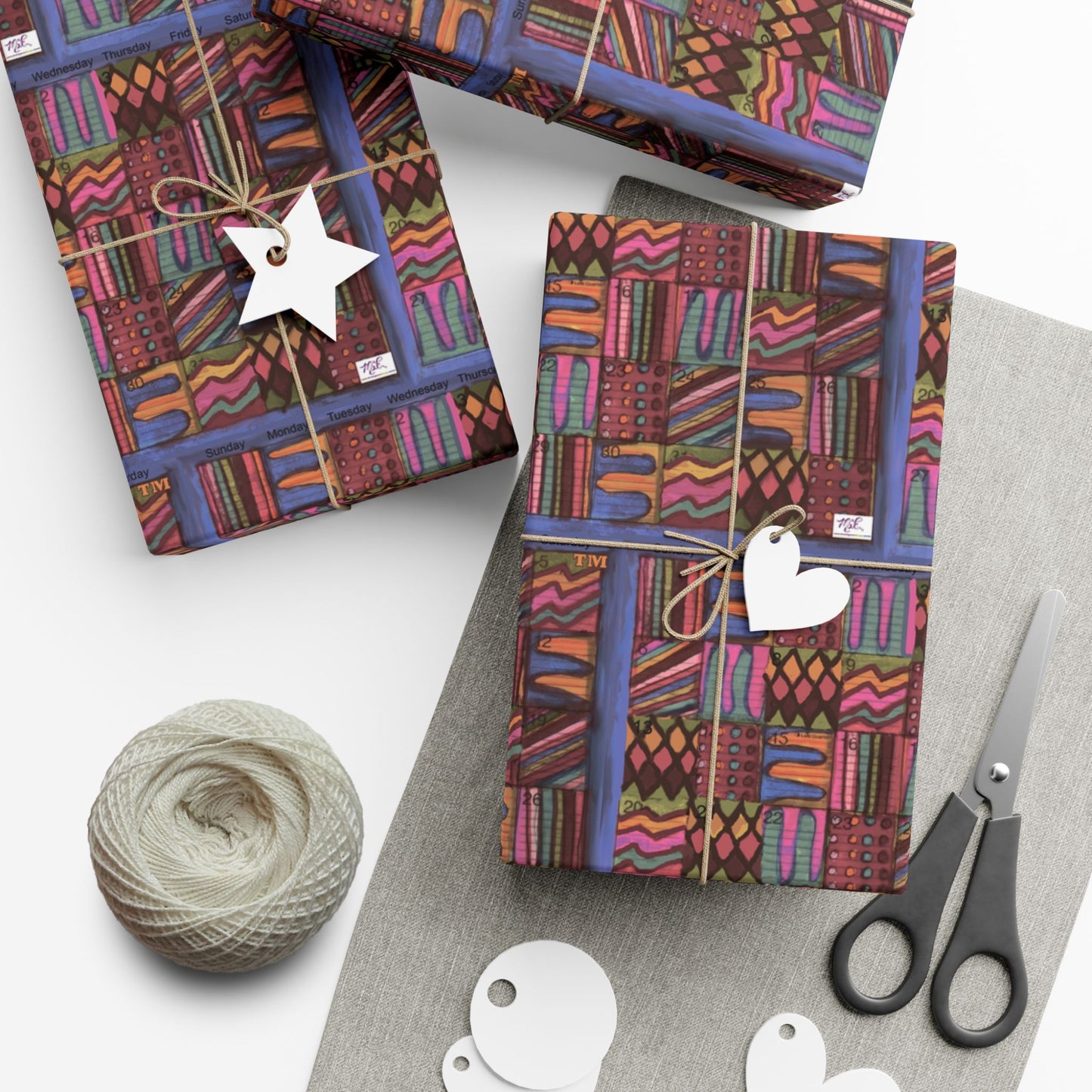Gift Wrap Papers - "Psychedelic Calendar Muted(tm)" - Small Square - Three Sizes