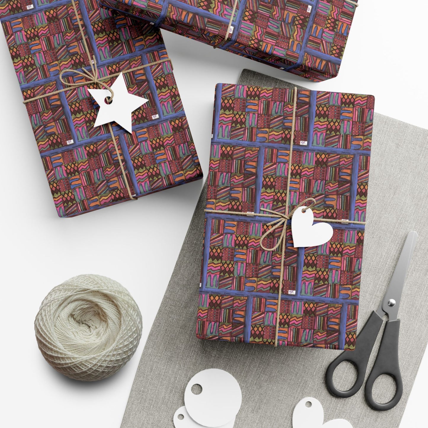 Gift Wrap Papers - "Psychedelic Calendar Muted(tm)" - Small Square - Three Sizes