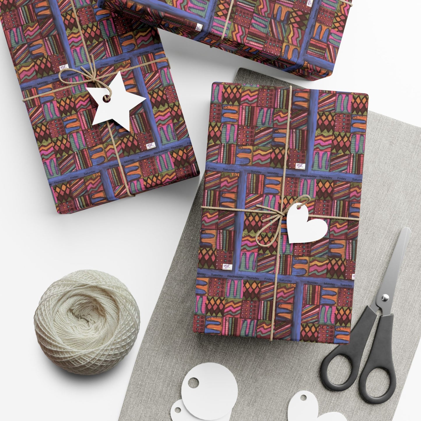 Gift Wrap Papers - "Psychedelic Calendar Muted(tm)" - Small Square - Three Sizes