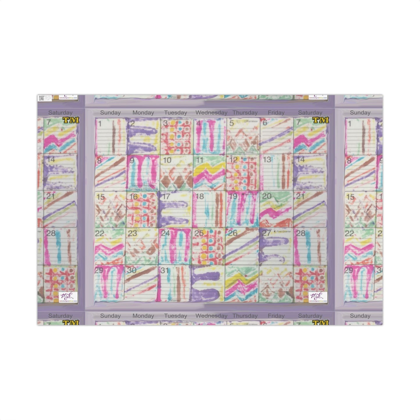 Gift Wrap Papers - "Psychedelic Calendar Seeped(tm)" - Large Square - Three Sizes