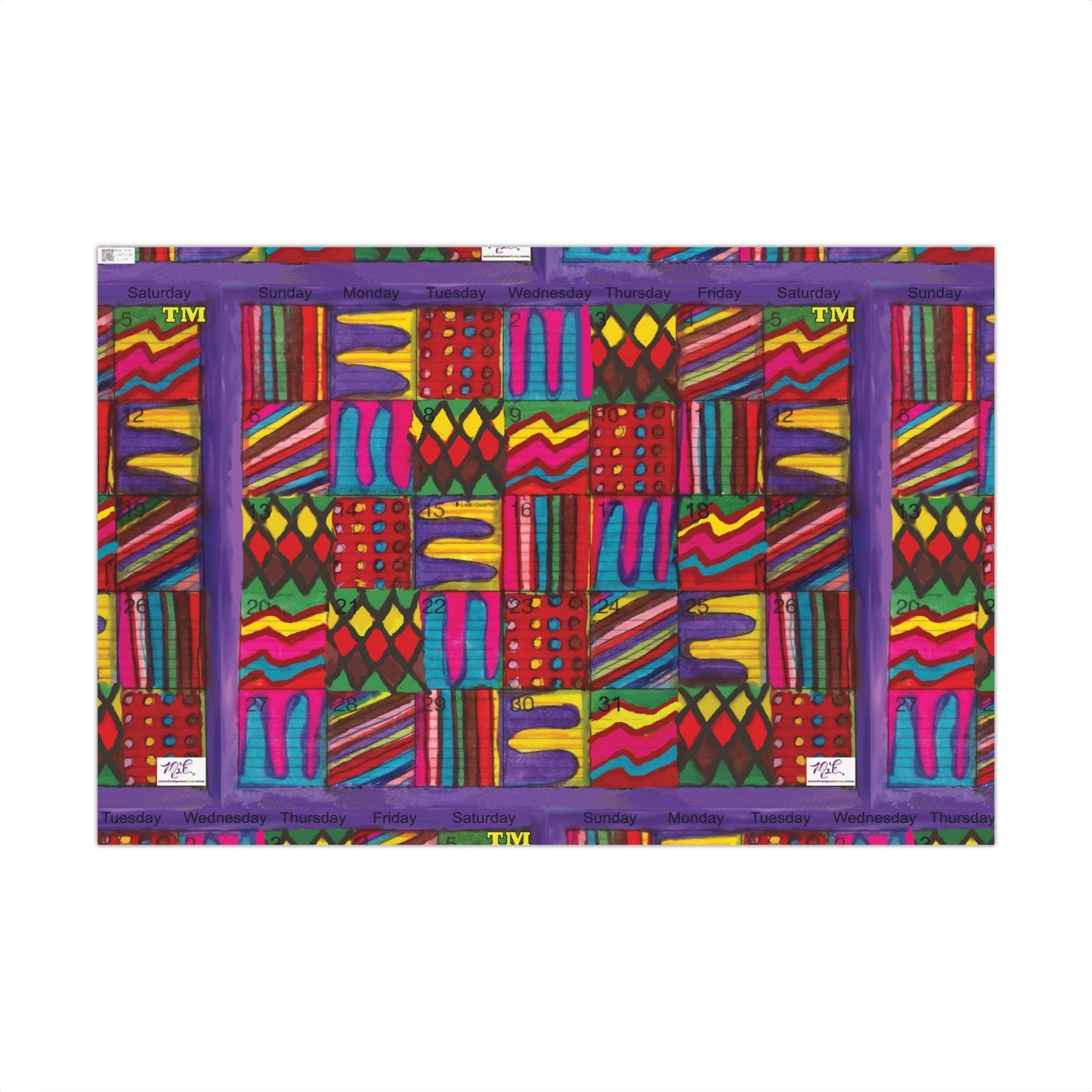 Gift Wrap Papers - "Psychedelic Calendar Vibrant(tm)" - Large Square - Three Sizes