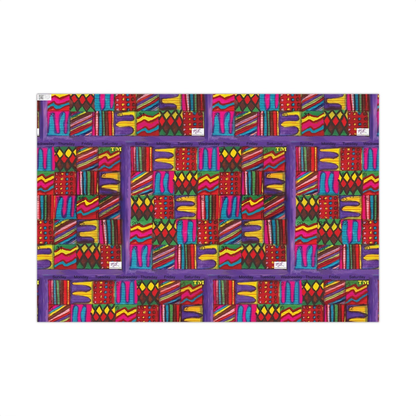Gift Wrap Papers - "Psychedelic Calendar Vibrant(tm)" - Medium Square - Three Sizes