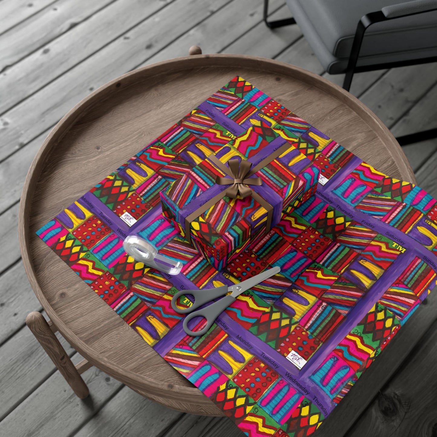 Gift Wrap Papers - "Psychedelic Calendar Vibrant(tm)" - Medium Square - Three Sizes