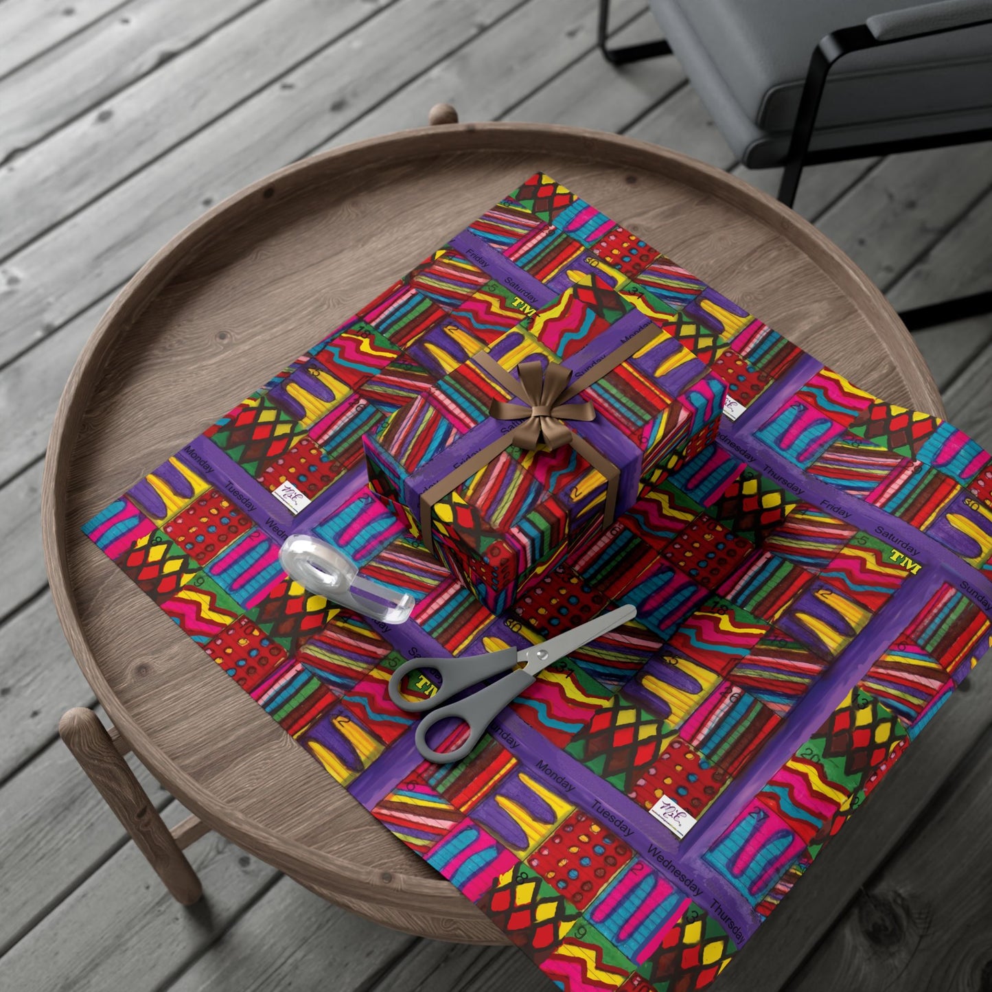 Gift Wrap Papers - "Psychedelic Calendar Vibrant(tm)" - Medium Square - Three Sizes