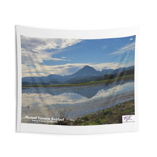 Indoor Wall Tapestries: "Mount Vernon Reflect(tm)" - MiE Designs Shop miedesignsshop.com Mirrored in puddle, Mt Vernon in Sutter Co., CA. 104x88 inch