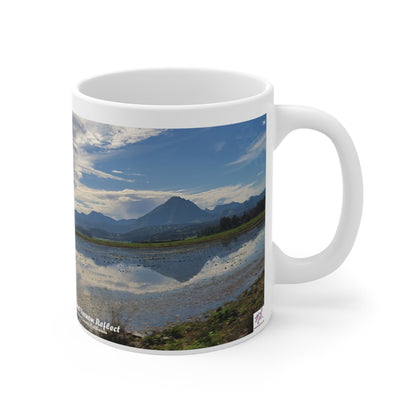 Mug 11oz-Mount_Vernon_Reflect - MiE Designs Shop miedesignsshop.com Mirrored by oversized puddle, Mount Vernon in Sutter County, CA. Right view