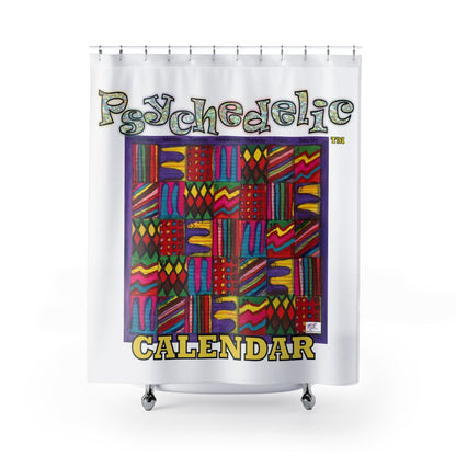 Shower Curtains: "Psychedelic Calendar(tm)" - Vibrant - MiE Designs Shop. Calendar of seven alternating designs surrounded by white. Direct view