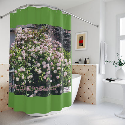 Shower Curtains: "SoNorCali OroBloom(tm)" - Medium Green Background
