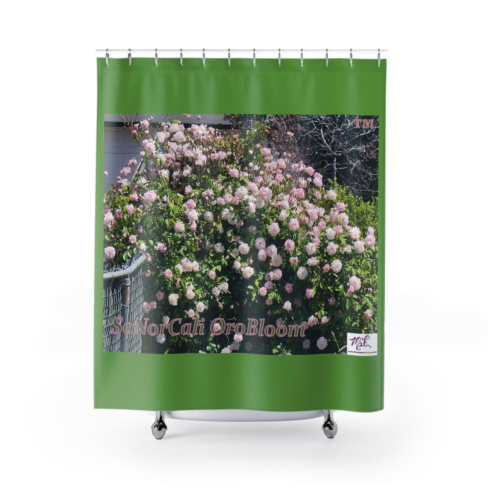 Shower Curtains: "SoNorCali OroBloom(tm)" - Medium Green Background