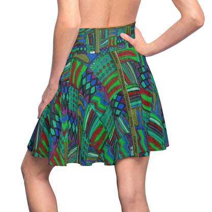 Womens Skater Skirt - "Psychedelic Calendar(tm)" - Chilled - MiE Designs Shop miedesignsshop.com Moodiest patterned mosaic calendar. Model rear view