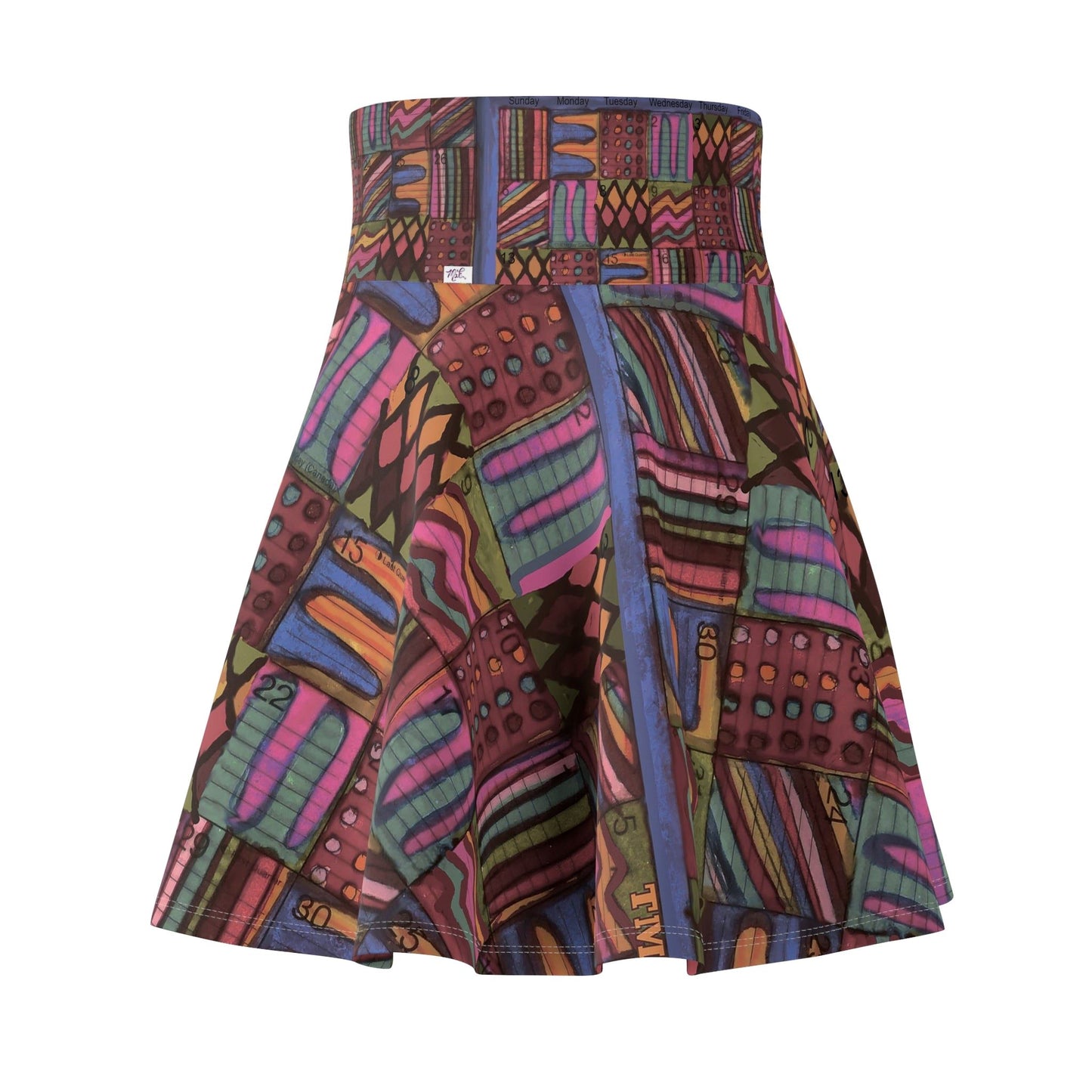 Womens Skater Skirt - "Psychedelic Calendar(tm)" - Muted - MiE Designs Shop miedesignsshop.com Understated colors in mosaic calendar. Rear view
