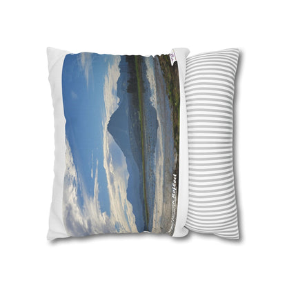 Spun Polyester Square Pillow Case – Mount Vernon Reflect Verdant - MiE Designs Shop miedesignsshop.com Mt Vernon, Sutter Buttes green and mirrored sides