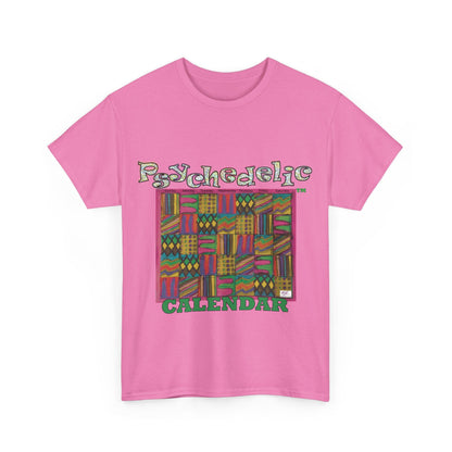 Unisex Heavy Cotton Tee - Psychedelic Calendar tm -Garden tm - MiE Designs Shop miedesignsshop.com Warmest patterned mosaic calendar. Flaat azalea pink T-shirt, sizes S-XL.