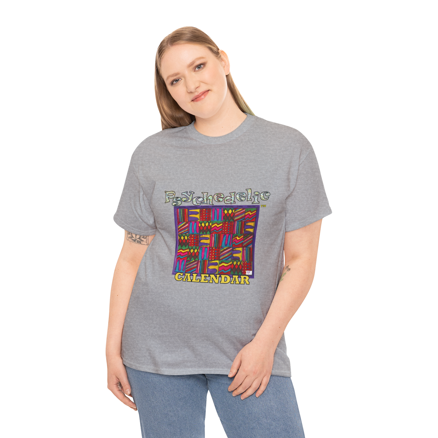 Unisex Heavy Cotton Tee:  "Psychedelic Calendar(tm)" - Vibrant