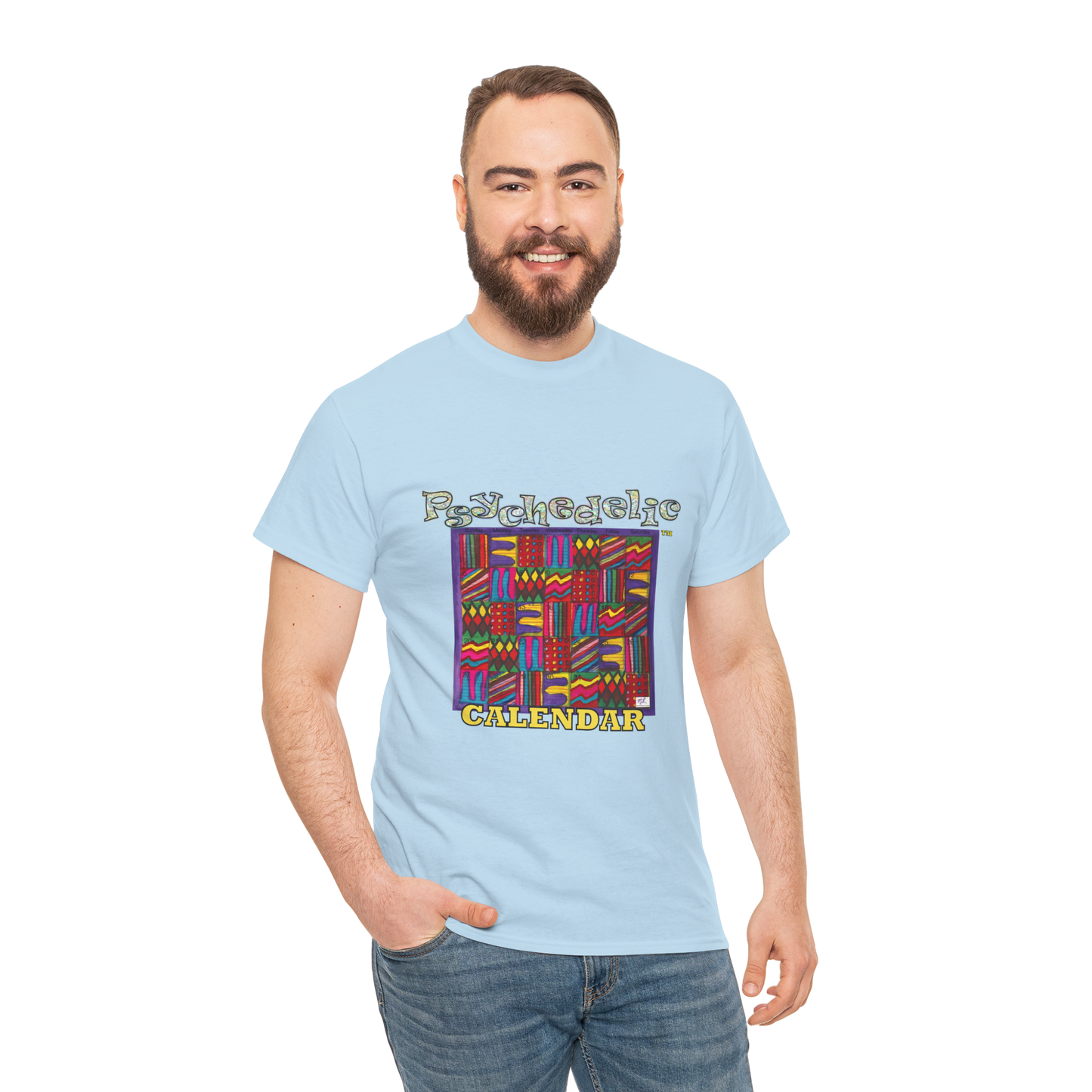 Unisex Heavy Cotton Tee:  "Psychedelic Calendar(tm)" - Vibrant