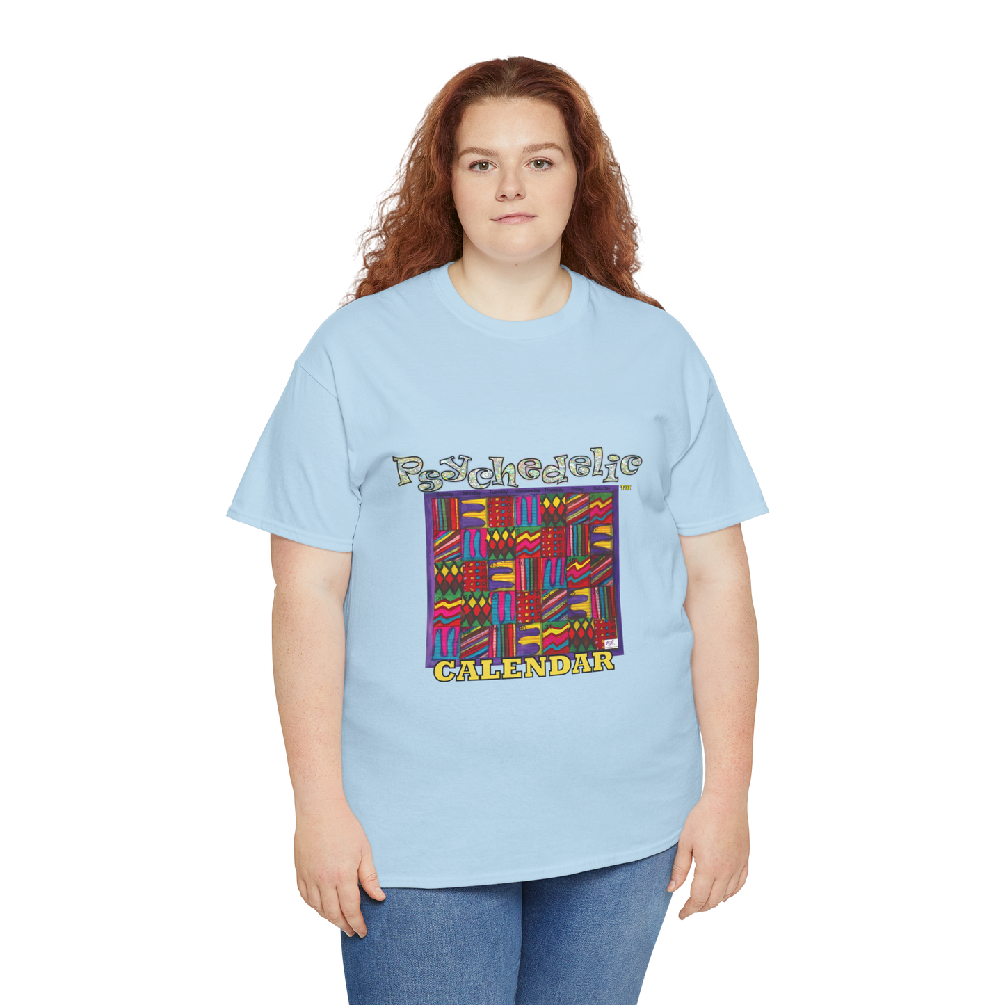 Unisex Heavy Cotton Tee:  "Psychedelic Calendar(tm)" - Vibrant