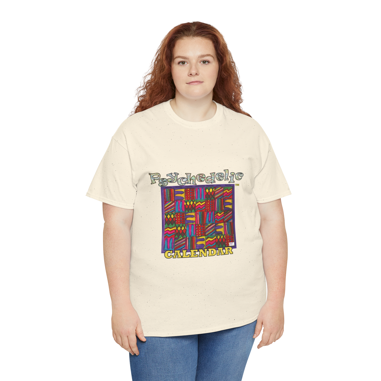 Unisex Heavy Cotton Tee:  "Psychedelic Calendar(tm)" - Vibrant