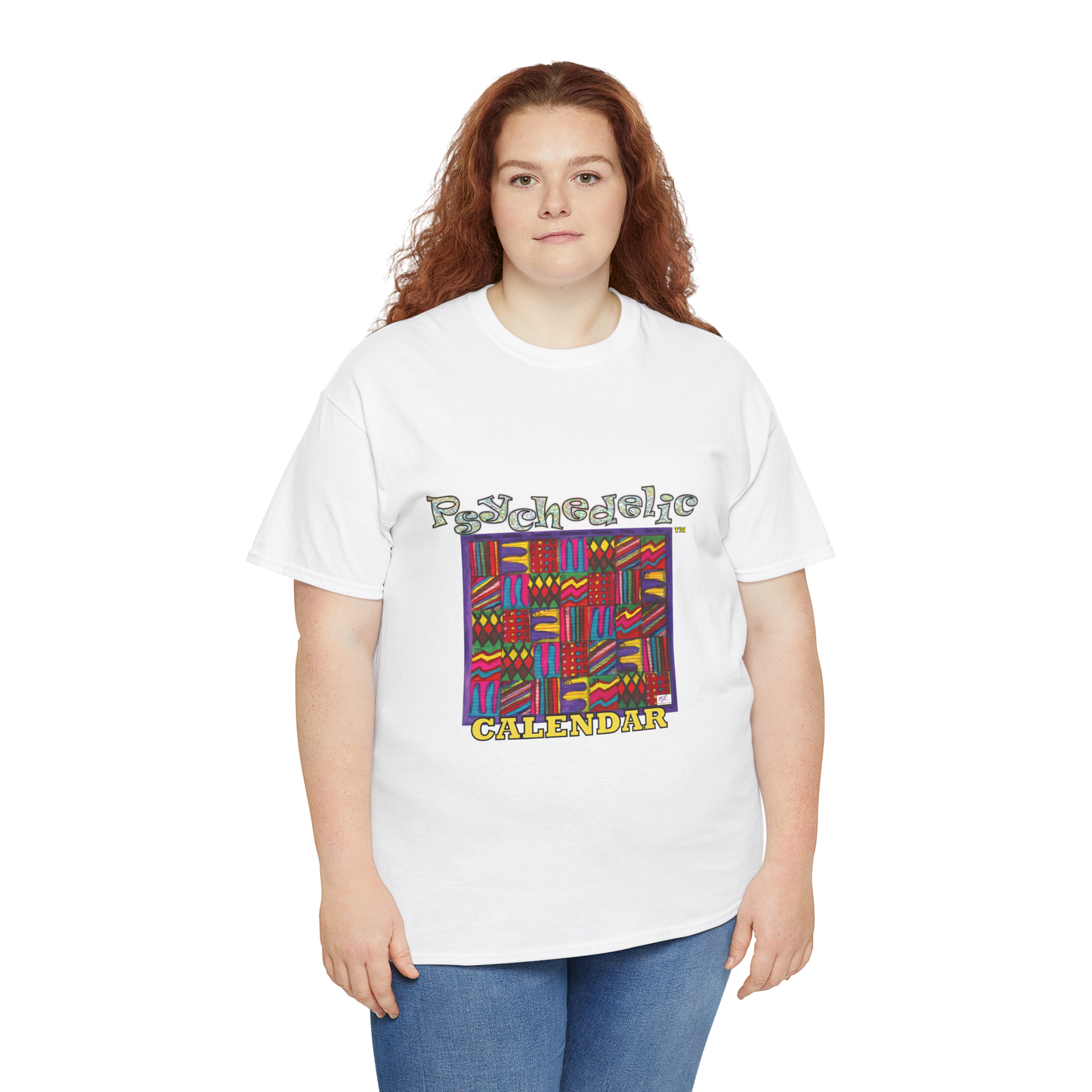 Unisex Heavy Cotton Tee:  "Psychedelic Calendar(tm)" - Vibrant