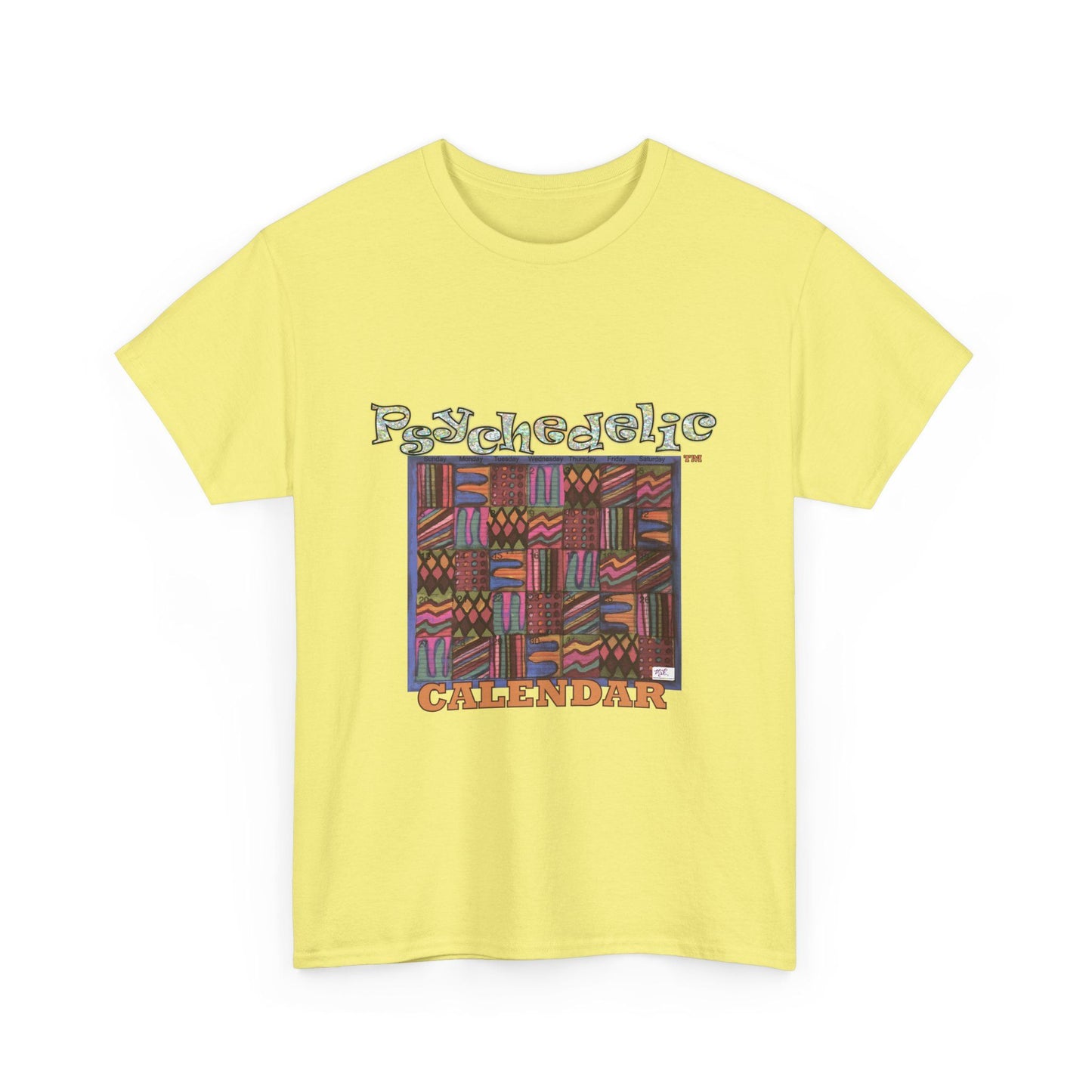 Unisex Heavy Cotton Tee:  "Psychedelic Calendar(tm)" - Muted