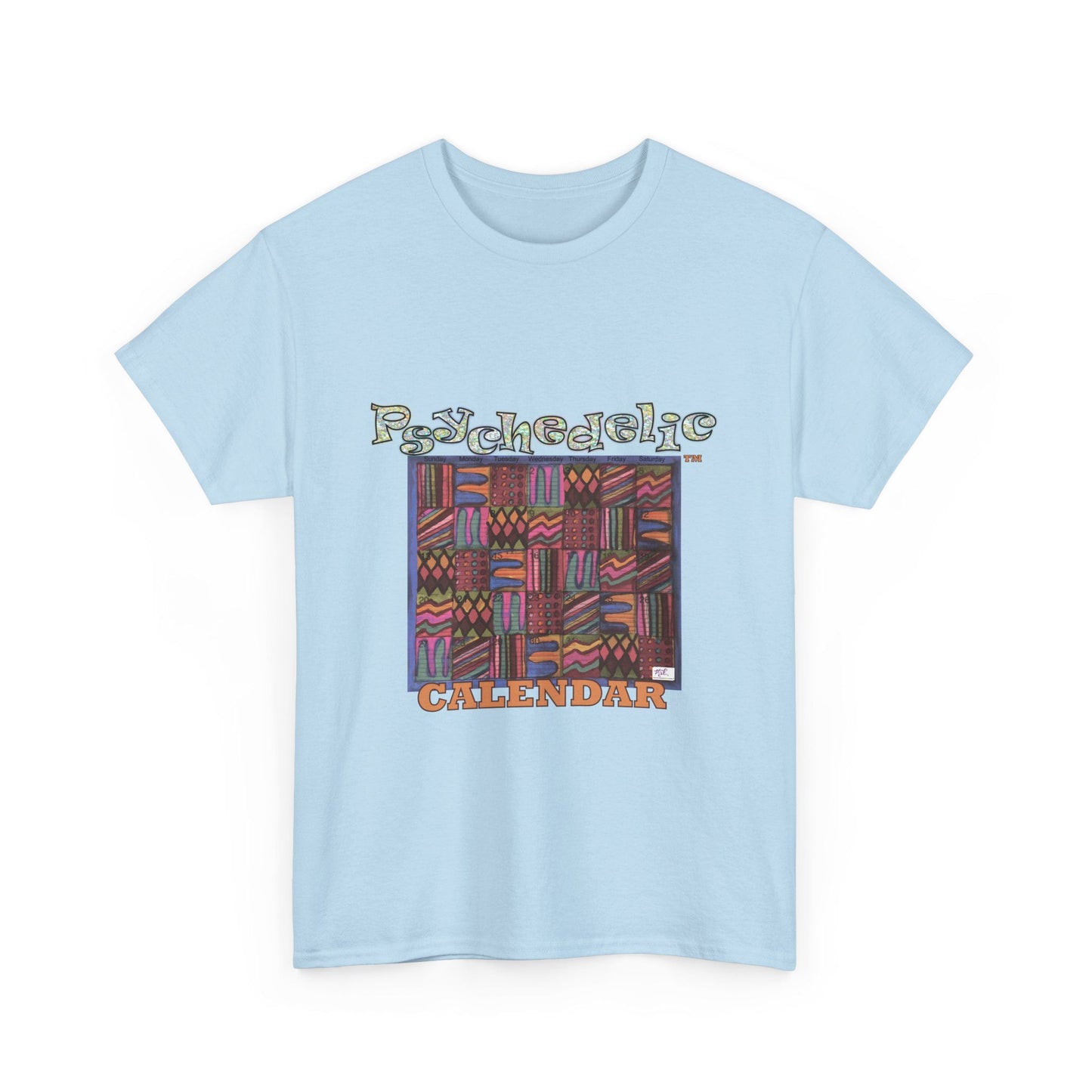 Unisex Heavy Cotton Tee:  "Psychedelic Calendar(tm)" - Muted