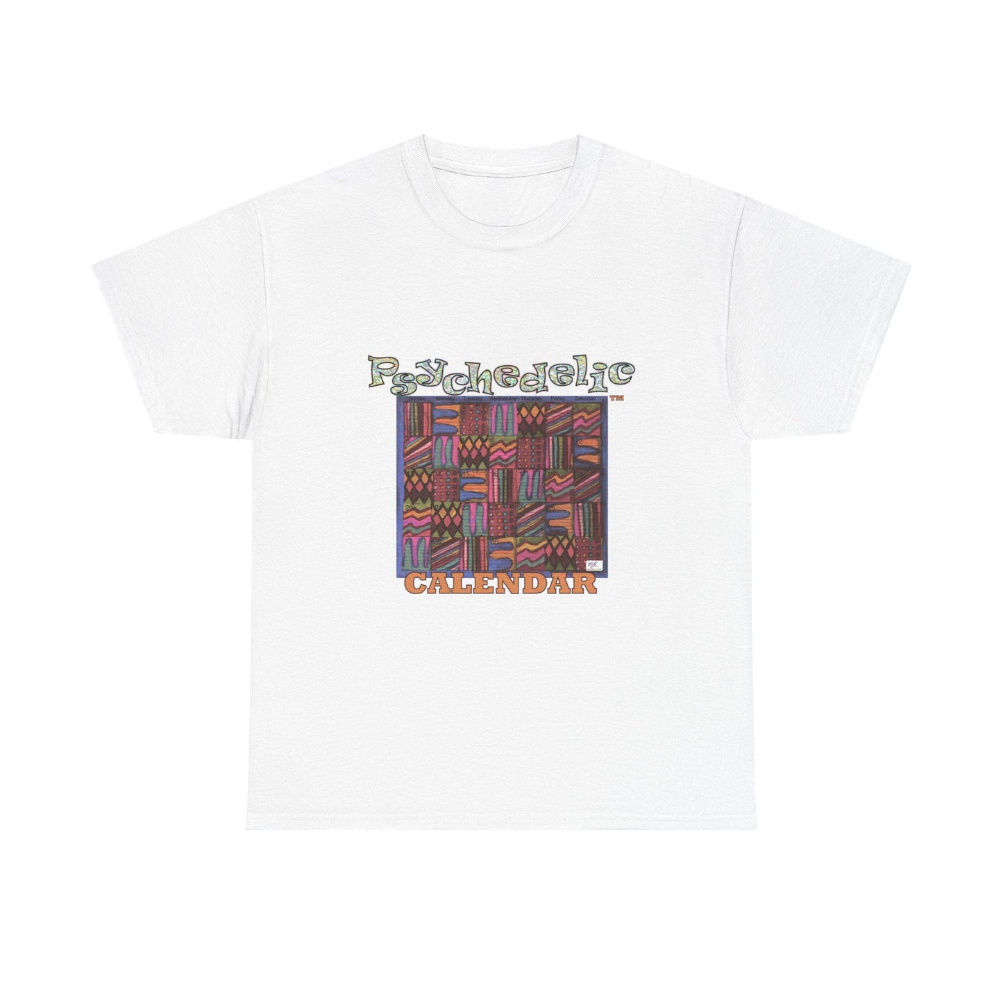 Unisex Heavy Cotton Tee:  "Psychedelic Calendar(tm)" - Muted