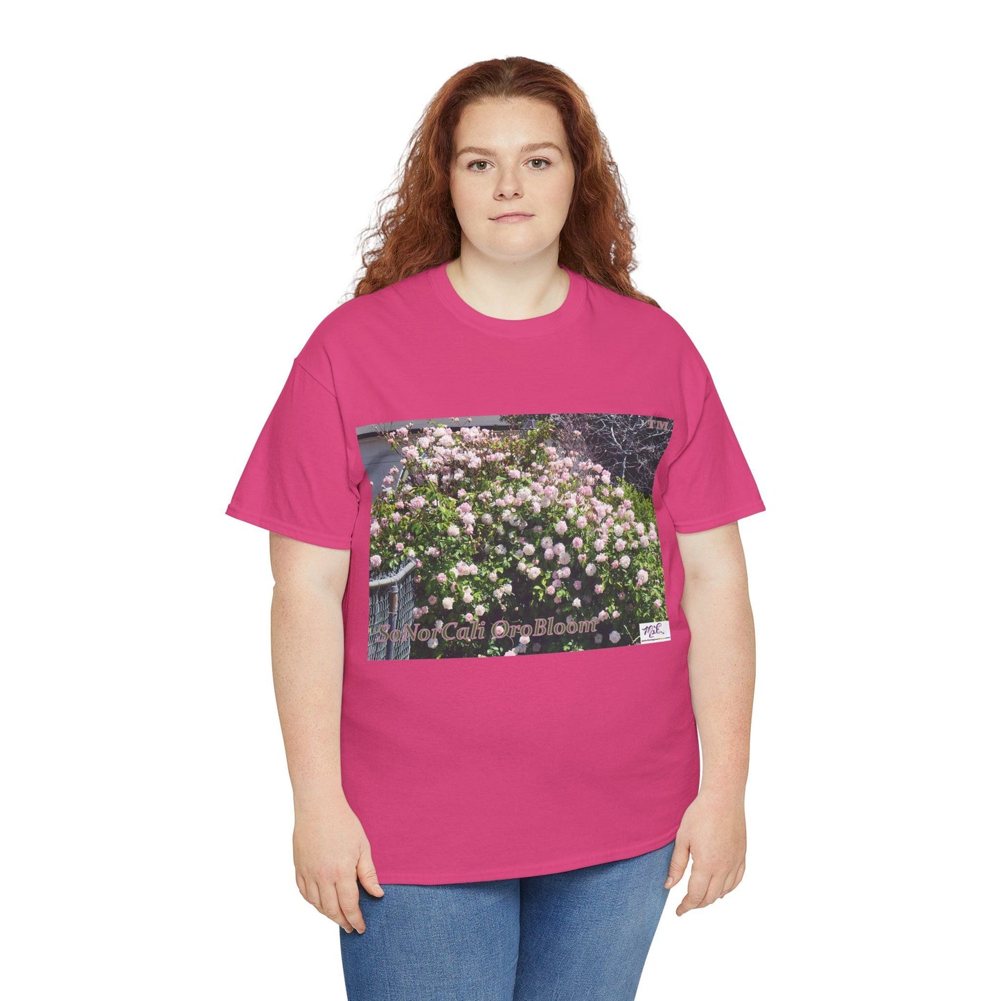 Unisex Heavy Cotton Tee:  "SoNorCali(tm)" - "OroBloom(tm)" - Blank Sleeves