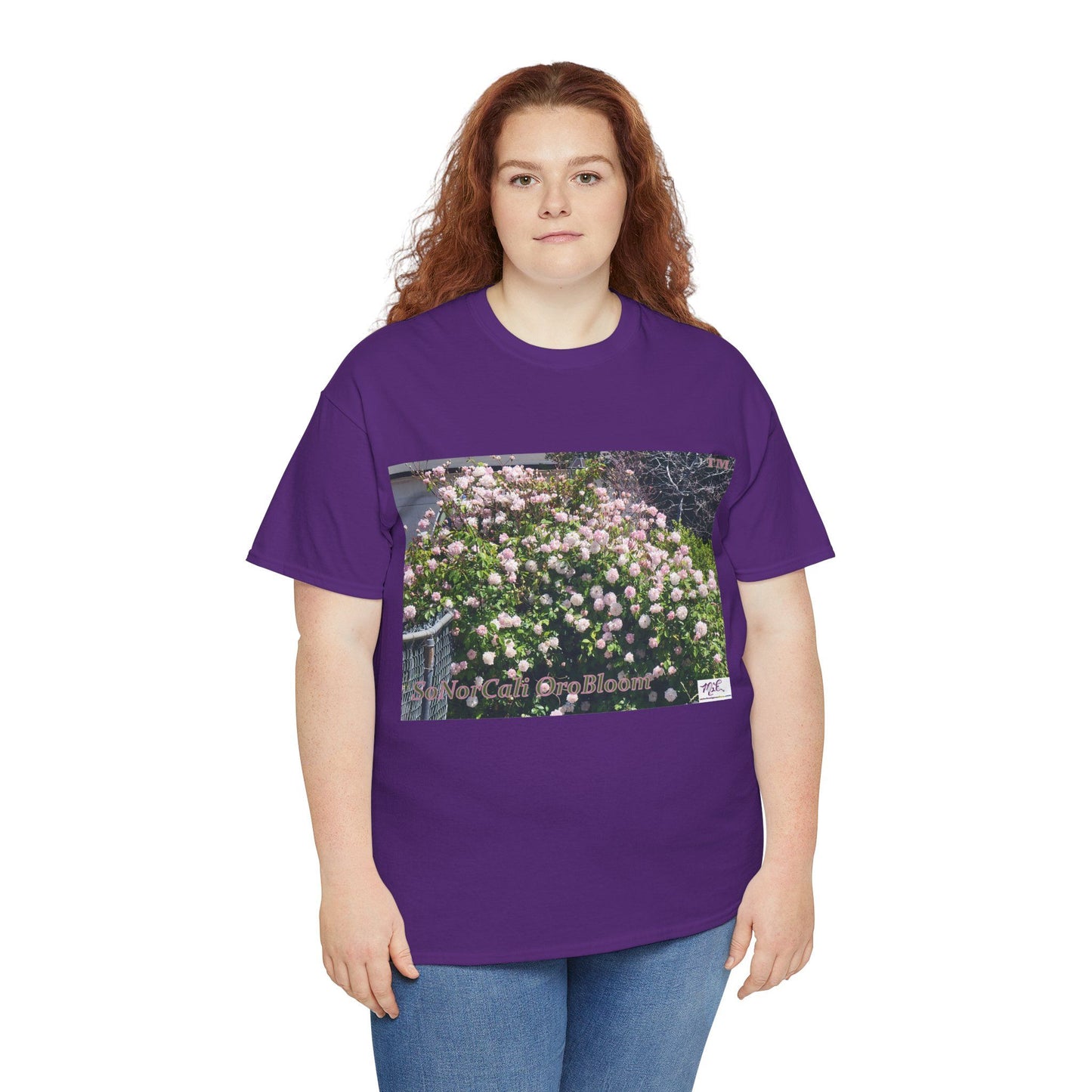 Unisex Heavy Cotton Tee:  "SoNorCali(tm)" - "OroBloom(tm)" - Blank Sleeves