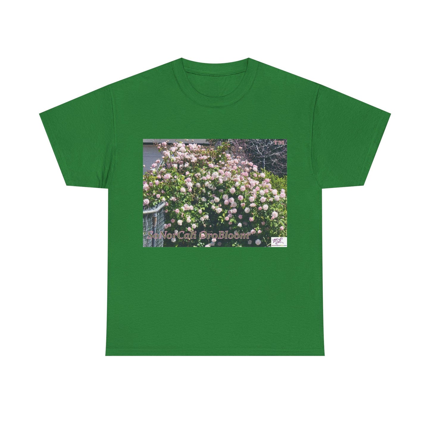 Unisex Heavy Cotton Tee:  "SoNorCali(tm)" - "OroBloom(tm)" - Blank Sleeves