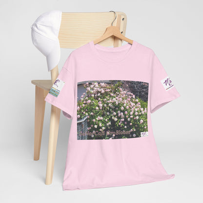 Unisex Heavy Cotton Tee:  "SoNorCali(tm)" - "OroBloom(tm)" - Sleeve Logos