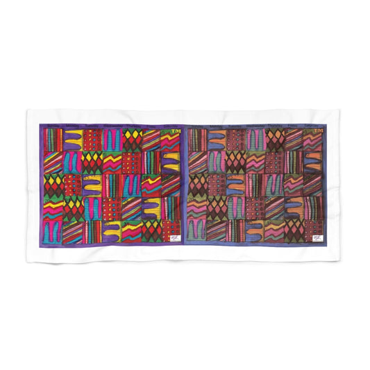 Beach Towel: "Psychedelic Calendar(tm)" - Vibrant/Muted - MiE Designs Shop. Adjacent calendar months, 7 alternating bright/subdued patterns fill the days. 30x60