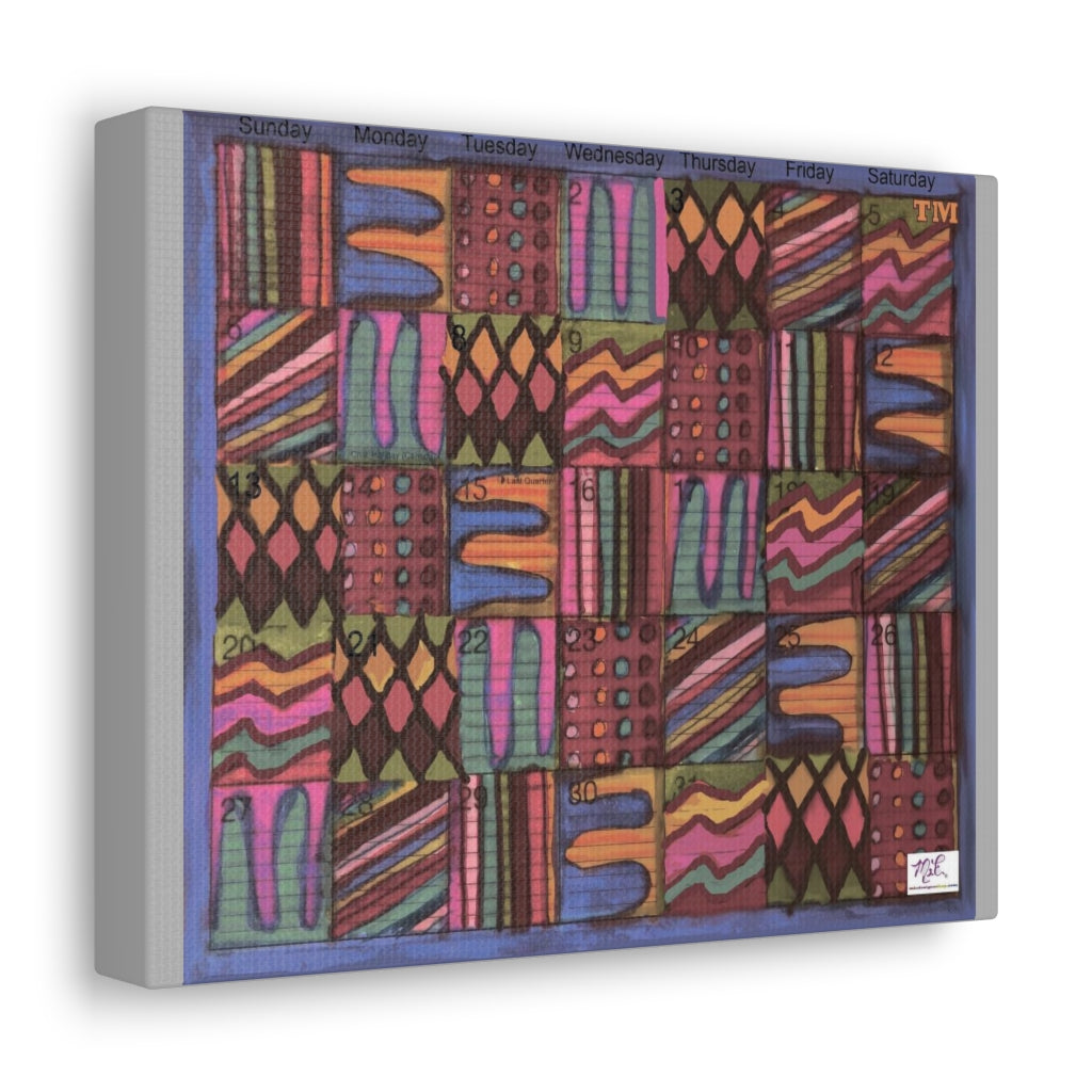 Canvas Gallery Wraps: "Psychedelic Calendar(tm)" - Muted - MiE Designs Shop. 7 patterns alternate daily in a calendar. Light gray sides. 10x8 sideview