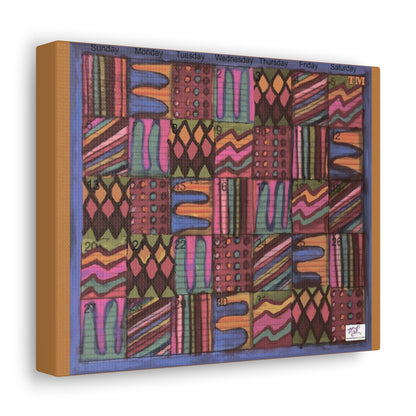 Canvas Gallery Wraps: "Psychedelic Calendar(tm)" - Muted - MiE Designs Shop. 7 patterns alternate daily in a calendar. Light brown sides. 14x11 sideview