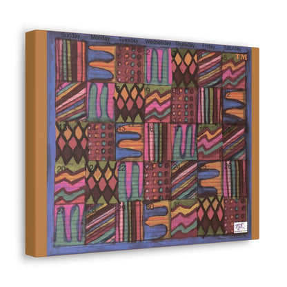 Canvas Gallery Wraps: "Psychedelic Calendar(tm)" - Muted - MiE Designs Shop. 7 patterns alternate daily in a calendar. Light brown sides. 14x11 sideview