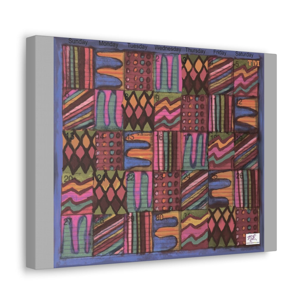 Canvas Gallery Wraps: "Psychedelic Calendar(tm)" - Muted - MiE Designs Shop. 7 patterns alternate daily in a calendar. Light gray sides. 16x12 sideview