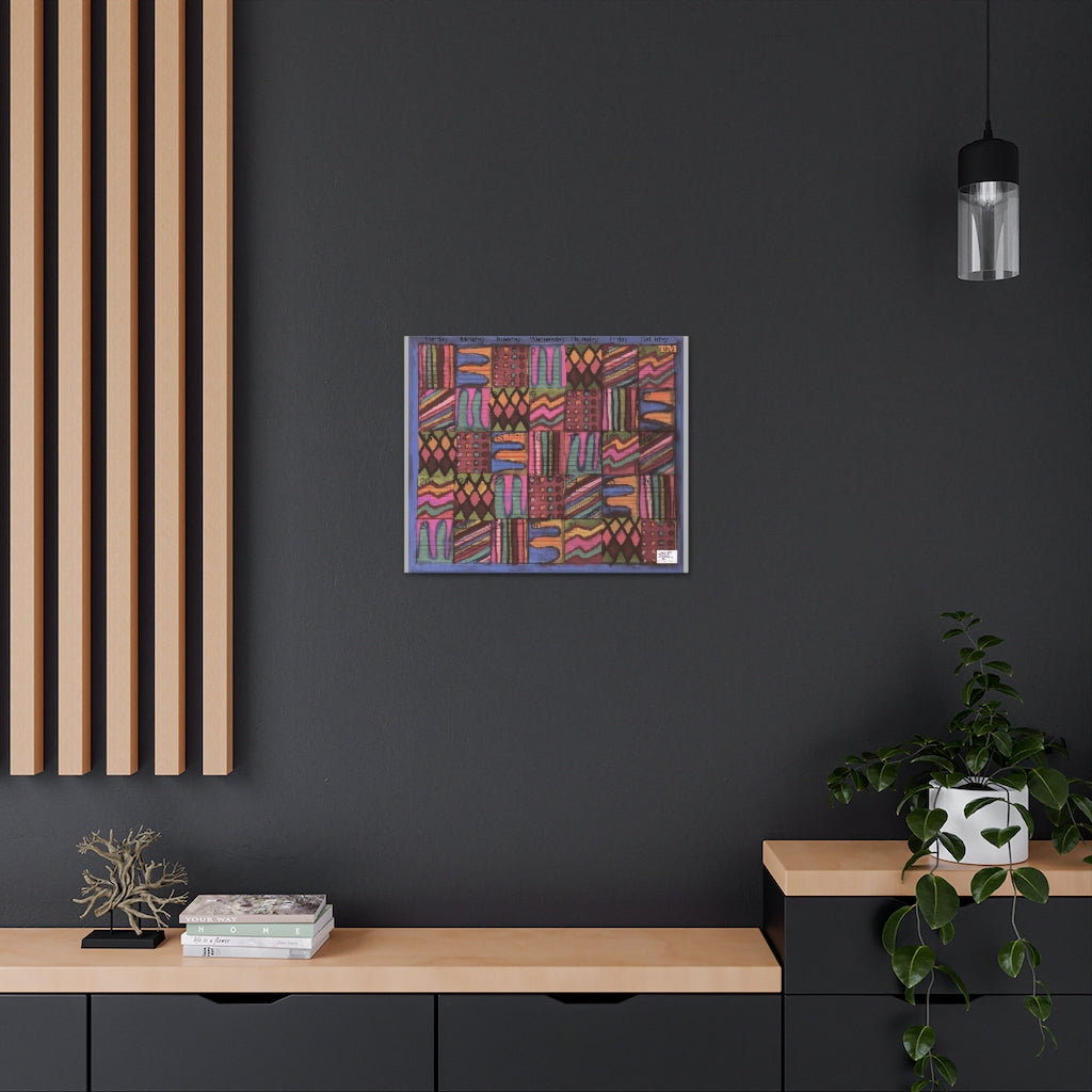Canvas Gallery Wraps: "Psychedelic Calendar(tm)" - Muted - MiE Designs Shop. 7 patterns alternate daily in a calendar. Light gray sides. 24x20 on wall