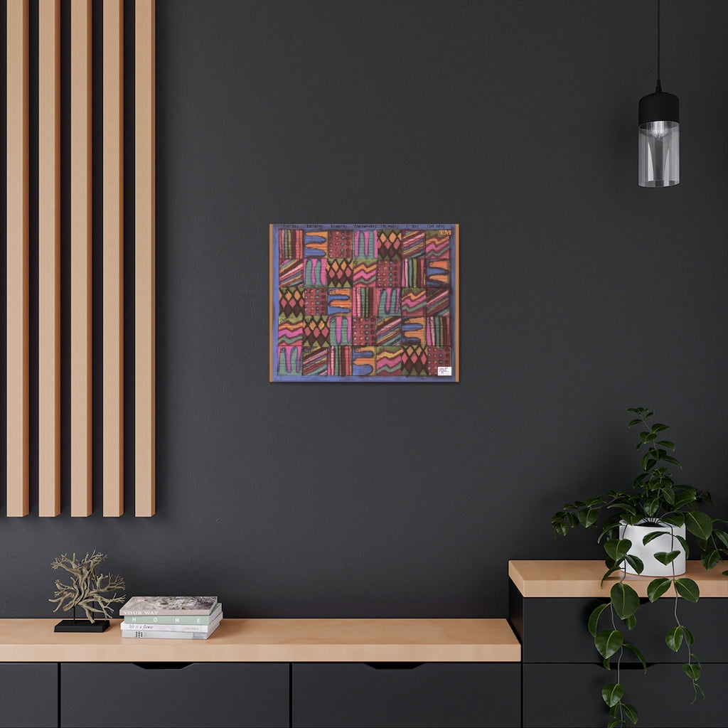 Canvas Gallery Wraps: "Psychedelic Calendar(tm)" - Muted - MiE Designs Shop. 7 patterns alternate daily in a calendar. Light brown sides. 24x20 on wall