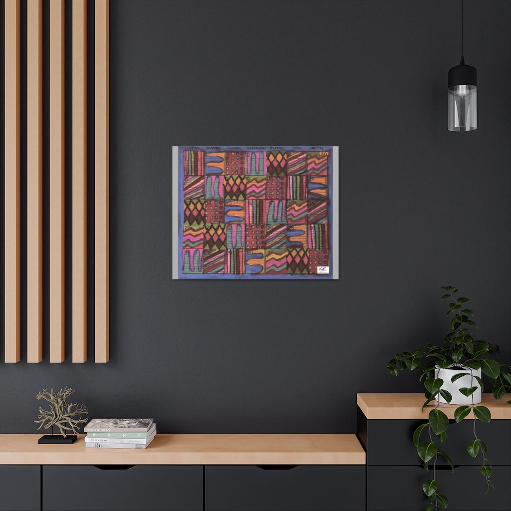 Canvas Gallery Wraps: "Psychedelic Calendar(tm)" - Muted - MiE Designs Shop. 7 patterns alternate daily in a calendar. Light gray sides. 30x24 on wall