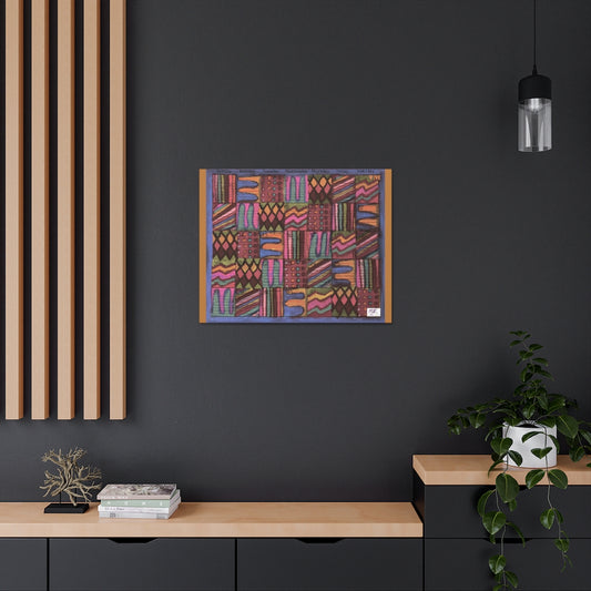 Canvas Gallery Wraps: "Psychedelic Calendar(tm)" - Muted - MiE Designs Shop. 7 patterns alternate daily in a calendar. Light brown sides. 30x24 on wall