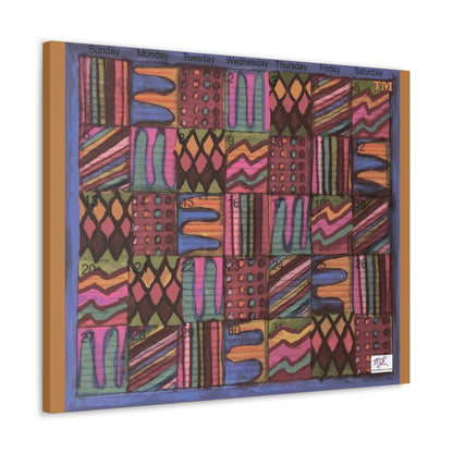 Canvas Gallery Wraps: "Psychedelic Calendar(tm)" - Muted - MiE Designs Shop. 7 patterns alternate daily in a calendar. Light brown sides. 30x24 sideview