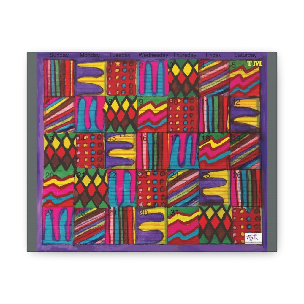 Canvas Gallery Wraps: "Psychedelic Calendar(tm)" - Vibrant - MiE Designs Shop. 7 different patterns alternate daily in a calendar. Gray sides. 10x8