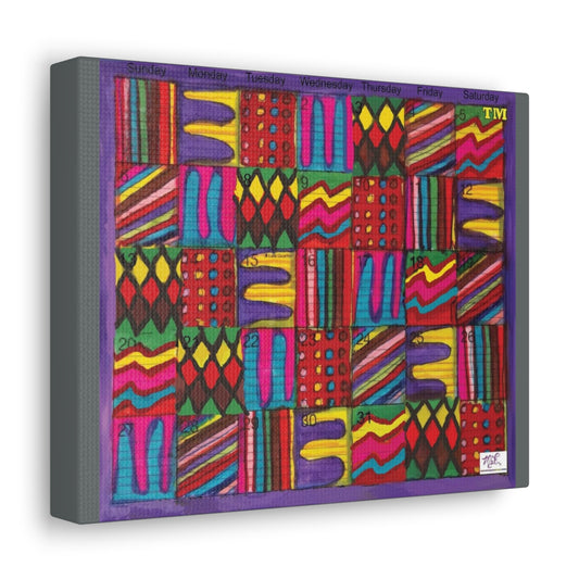 Canvas Gallery Wraps: "Psychedelic Calendar(tm)" - Vibrant - MiE Designs Shop. 7 patterns alternate daily in a calendar. Gray sides. 10x8 sideview