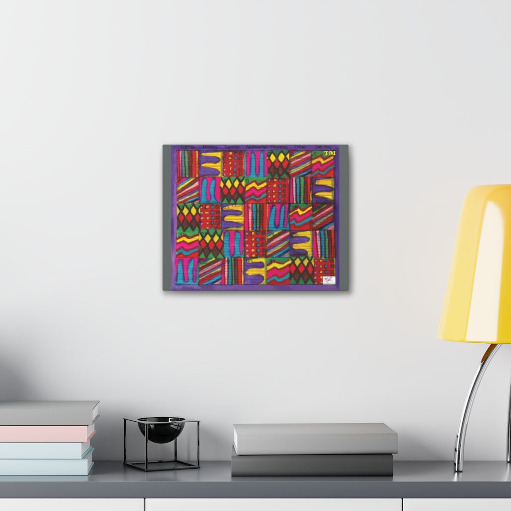 Canvas Gallery Wraps: "Psychedelic Calendar(tm)" - Vibrant - MiE Designs Shop. 7 patterns alternate daily in a calendar. Gray sides. 14x11 on wall