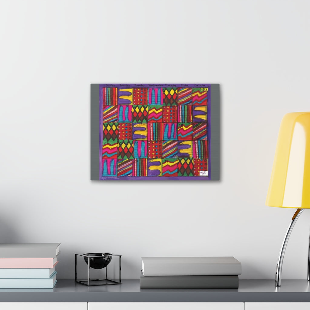 Canvas Gallery Wraps: "Psychedelic Calendar(tm)" - Vibrant - MiE Designs Shop. 7 patterns alternate daily in a calendar. Gray sides. 16x12 on wall